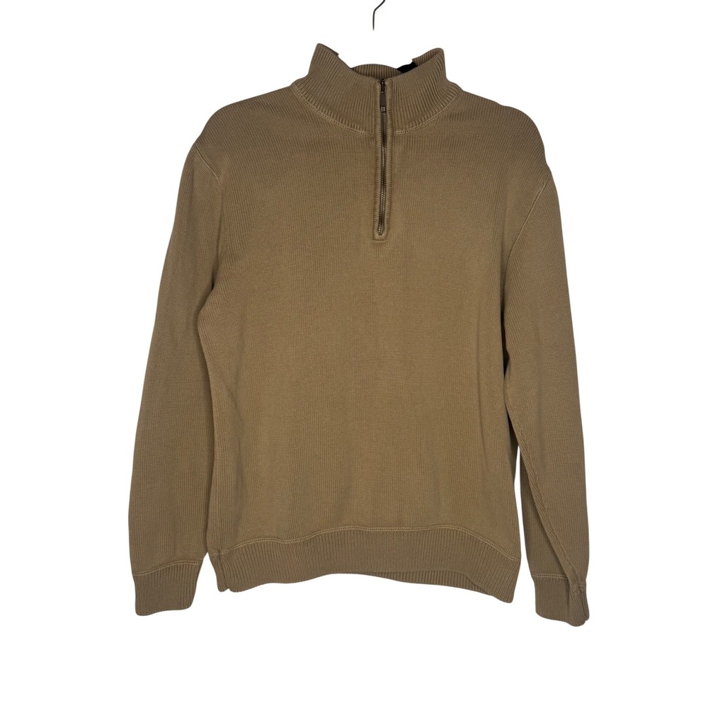 Eddie Bauer Mens Tan Khaki 100% Cotton Quarter Zip Mock Neck Sweater Size M
